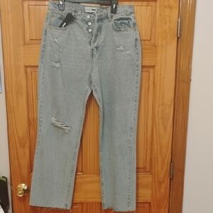 Fashion Nova Women's Straight Leg Distressed Gray Jeans